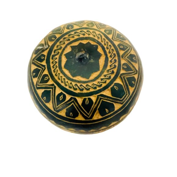 Handcrafted Decorative Gourd Bowl With Intricate Patterns 4 1/3" Green Beige - Picture 5 of 7